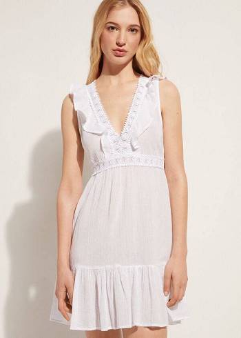 Cover Ups Calzedonia Mini Dress with Ruffle and Passementerie Branco | BR2107RW