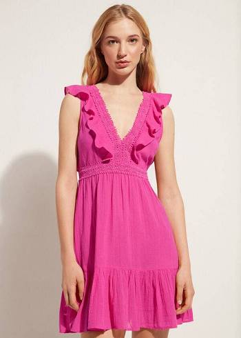 Cover Ups Calzedonia Mini Dress with Ruffle and Passementerie Rosa | BR2108TV