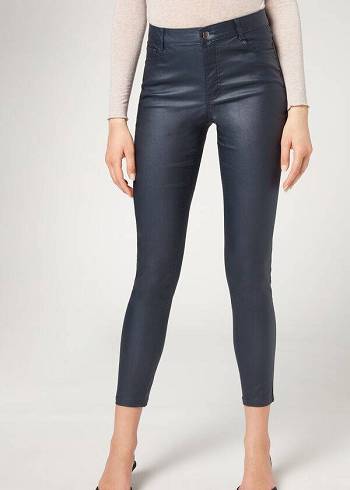 Leggings Calzedonia Faux Leather Skinny Azul Marinho | BR2644DN