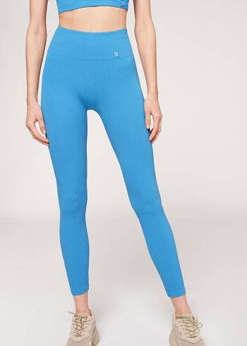 Leggings Calzedonia Fine Ribbed Seamless Sport Azuis | BR2647PQ