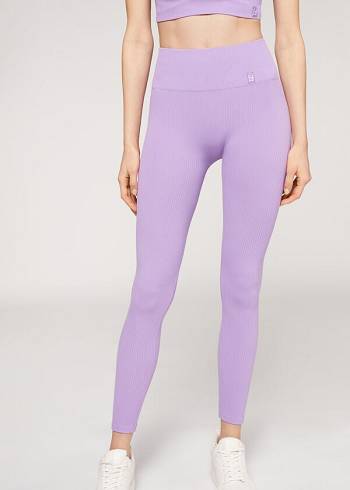 Leggings Calzedonia Fine Ribbed Seamless Sport Roxo | BR2650UT