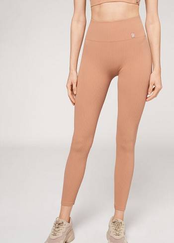 Leggings Calzedonia Fine Ribbed Seamless Sport Bege | BR2651YU