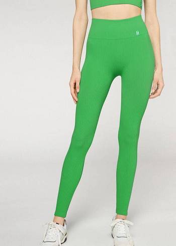 Leggings Calzedonia Fine Ribbed Seamless Sport Verdes | BR2652TV