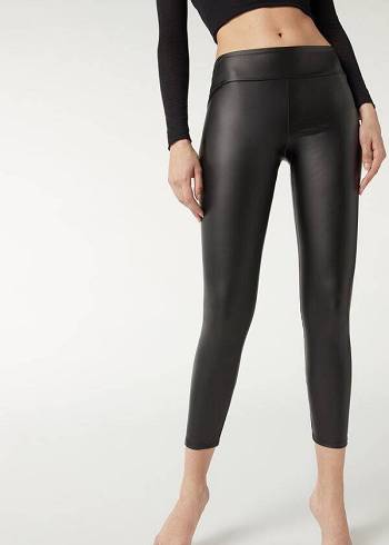 Leggings Calzedonia Leather Effect Pretas | BR2663ZG