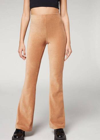 Leggings Calzedonia Ribbed Flared Velvet Marrom | BR2673PQ