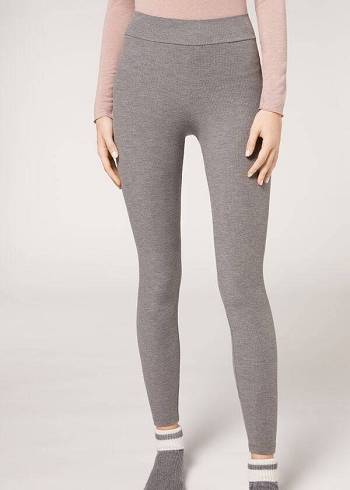 Leggings Calzedonia Ribbed with Cashmere Cinzentas | BR2676UT