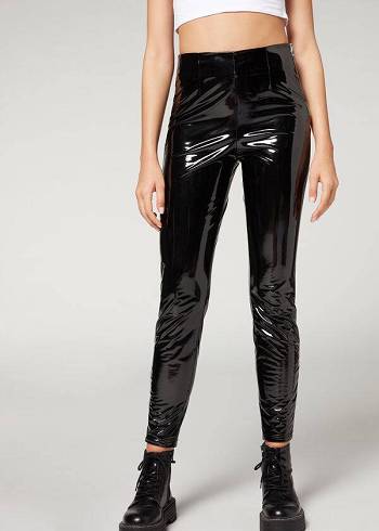 Leggings Calzedonia Skinny in Thermal Vinyl Pretas | BR2686VD