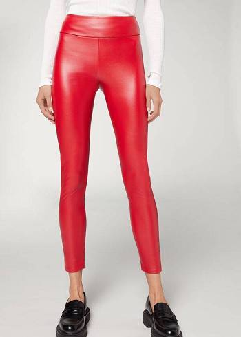 Leggings Calzedonia Thermal Leather Effect Vermelhas | BR2699AP