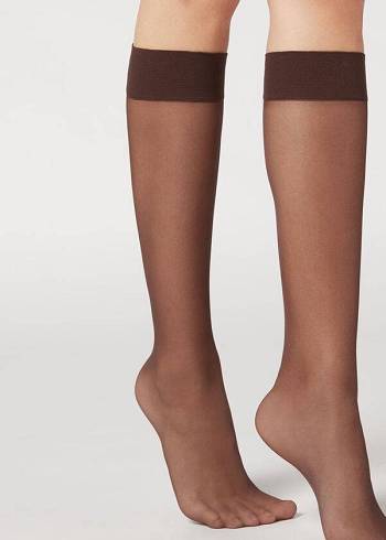 Meias Calzedonia 20 Denier Comfort Cuff Knee-Highs Long rosa Cafes | BR2230VD