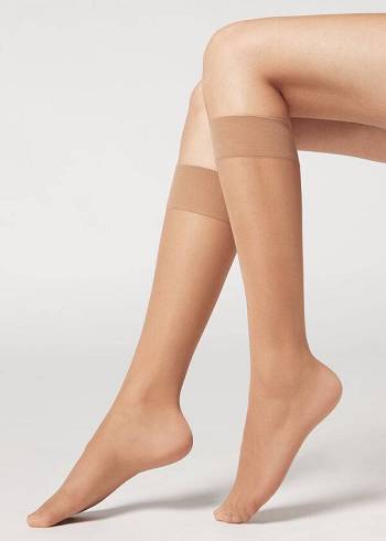 Meias Calzedonia 20 Denier Comfort Cuff Knee-Highs Sheer Bege | BR2301HK