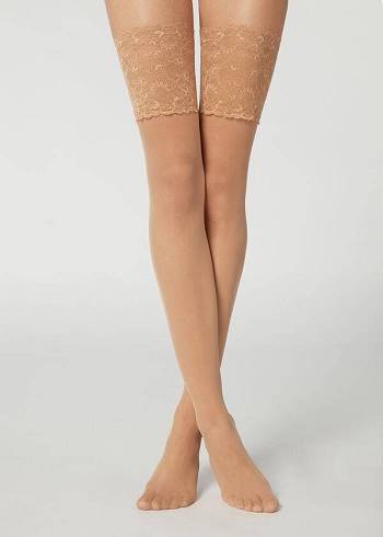 Meias Calzedonia 20 Denier Opaque Thigh-Highs Marrom | BR1238LH