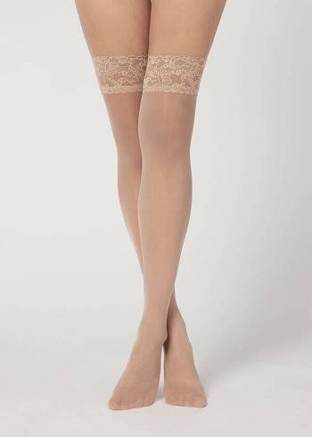 Meias Calzedonia 20 Denier Sheer Thigh-Highs Bege | BR1251YU