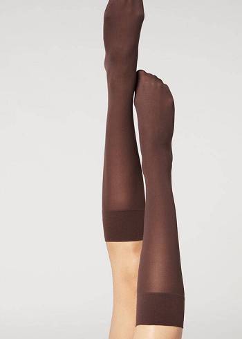 Meias Calzedonia 30 Denier Semi Opaque Microfiber Knee-Highs Long Cafes | BR2232NB