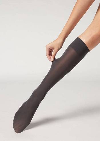 Meias Calzedonia 30 Denier Semi Opaque Microfiber Knee-Highs Long Cinzentas | BR2234QZ