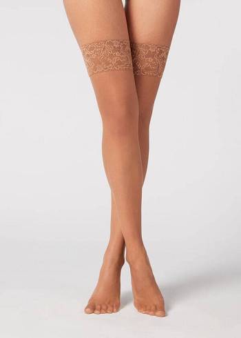 Meias Calzedonia 8 Denier Ultra Sheer Thigh-Highs Bege Marrom | BR1254OR