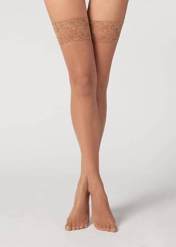 Meias Calzedonia 8 Denier Ultra Sheer Thigh-Highs Marrom | BR1257SO