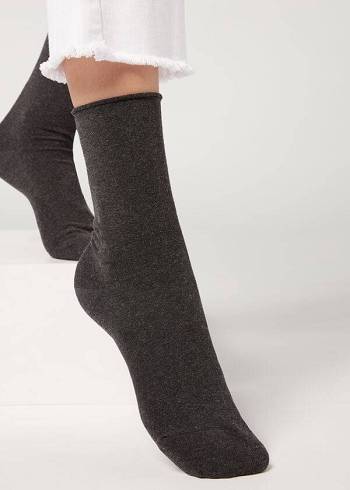 Meias Calzedonia Ankle with Cashmere Short Cinzentas Pretas | BR2344IS