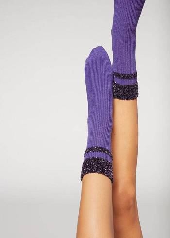 Meias Calzedonia Cashmere Short with Glitter Trim Roxo | BR2357XF