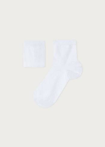 Meias Calzedonia Cotton with Fresh Feet Breathable Material Short Criança Branco | BR3104TV