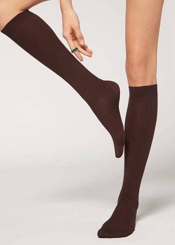 Meias Calzedonia Long Ribbed Cashmere Marrom | BR2245SO