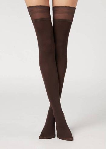 Meias Calzedonia Opaque soft touch Thigh-Highs Cafes | BR1267CE