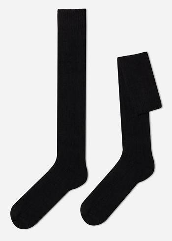 Meias Calzedonia Ribbed Wool and Cashmere Long Pretas | BR2778EX