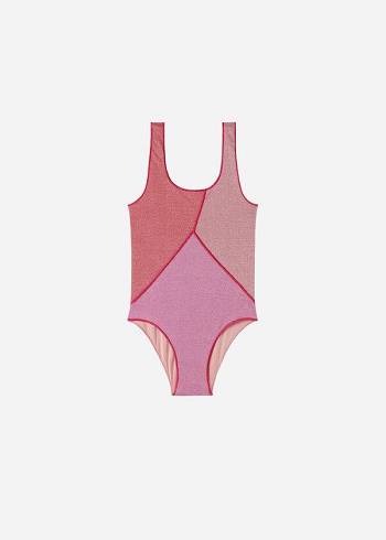 Swimsuits Calzedonia Lamé One Piece Lisbona Criança Rosa | BR3041VD