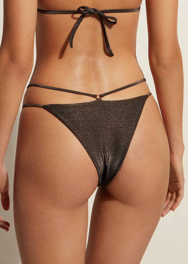 Bikini Bottoms Calzedonia Brazilian Side String Hollywood Pretas | BR1320VD