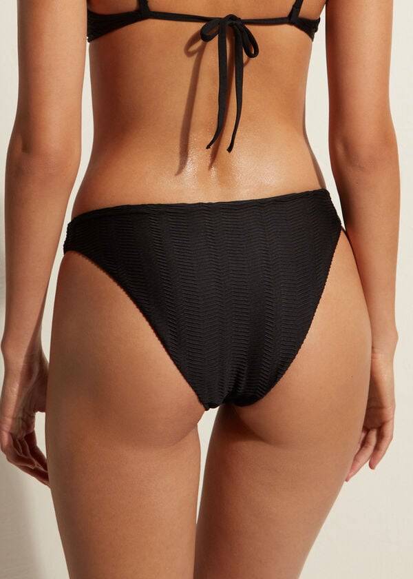 Bikini Bottoms Calzedonia Chevron Casablanca Pretas | BR1348NB