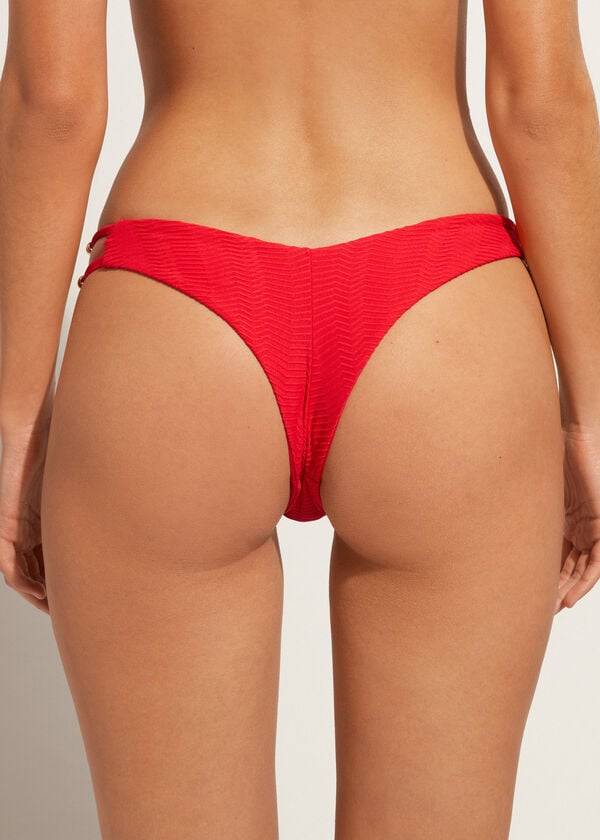 Bikini Bottoms Calzedonia Chevron High-Cut Brazilian Casablanca Vermelhas | BR1353RW