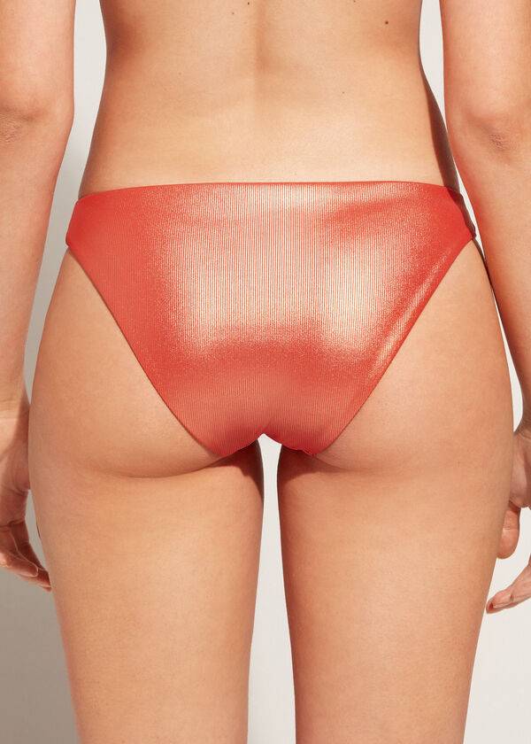 Bikini Bottoms Calzedonia Coated-Effect Antigua Coral Laranja | BR1362DN