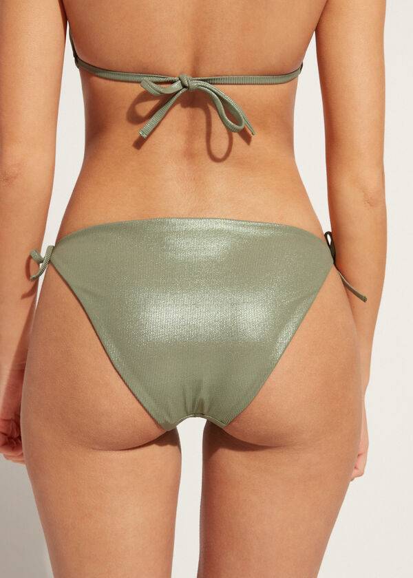 Bikini Bottoms Calzedonia Coated-Effect String Antigua Verdes | BR1365HK