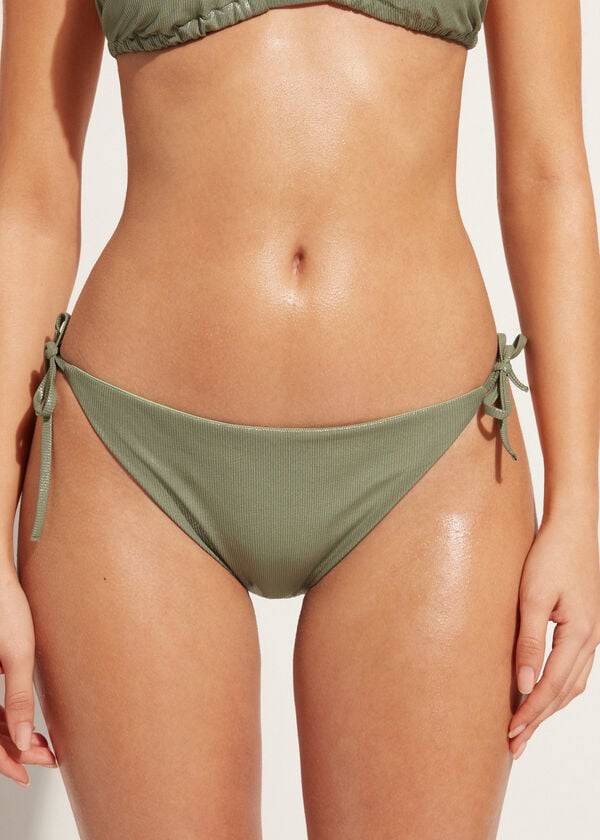 Bikini Bottoms Calzedonia Coated-Effect String Antigua Verdes | BR1365HK