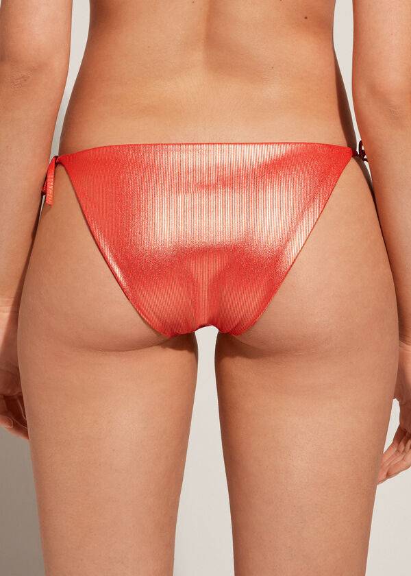 Bikini Bottoms Calzedonia Coated-Effect String Antigua Coral Laranja | BR1366JJ