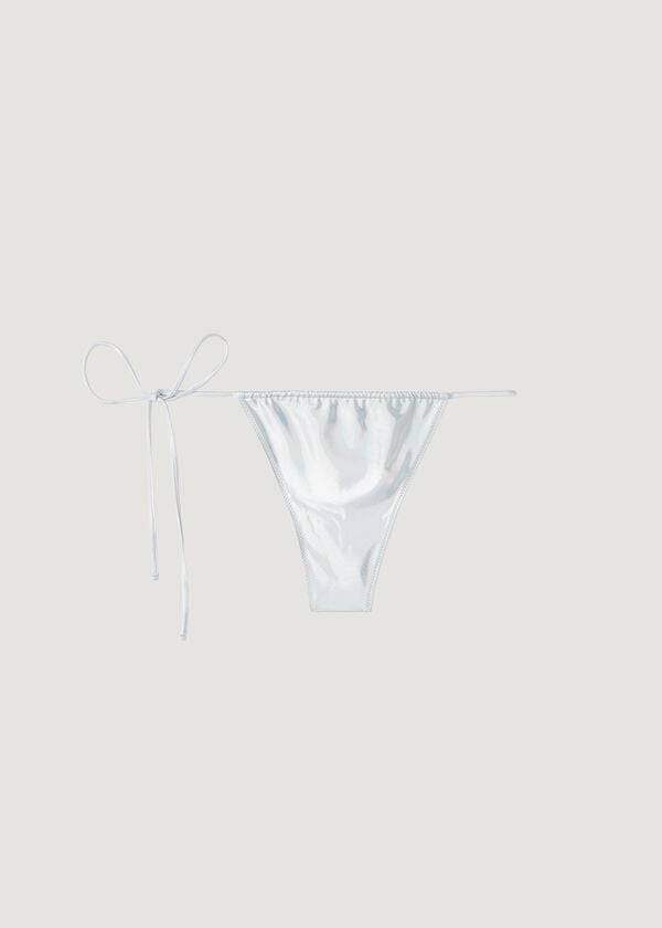 Bikini Bottoms Calzedonia Coated-Effect String Thong Daytona Prateadas | BR1367KI