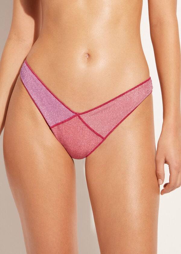 Bikini Bottoms Calzedonia High Cut Brazilian Lamé Lisbona Rosa | BR1392JJ