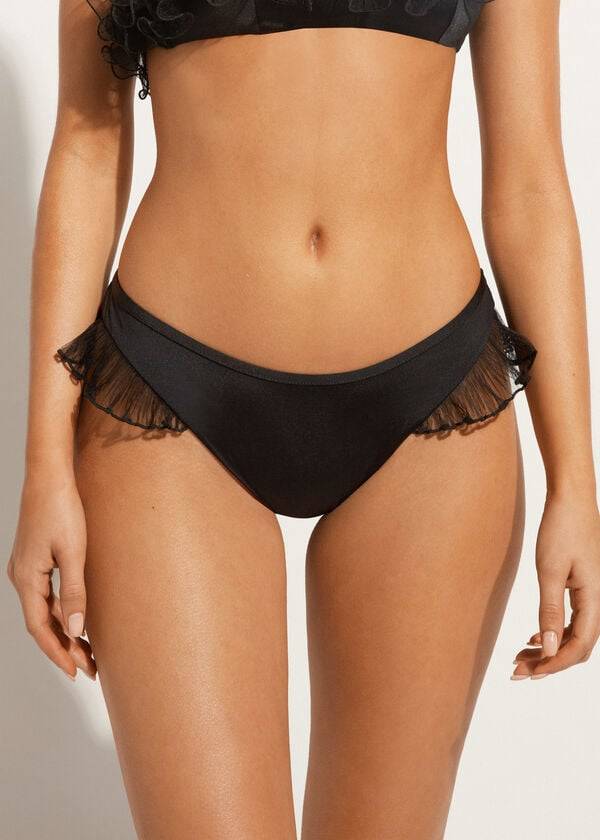 Bikini Bottoms Calzedonia High Cut Brazilian Singapore Pretas | BR1393KI