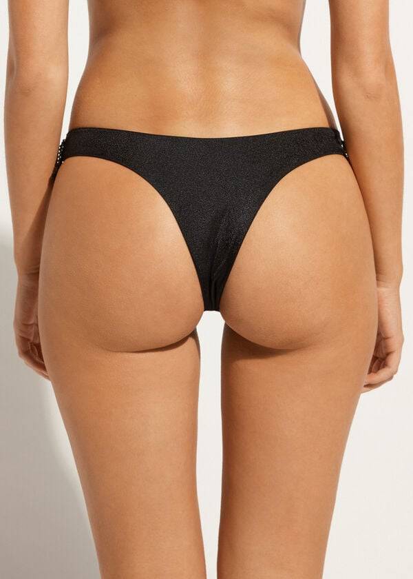 Bikini Bottoms Calzedonia High Cut Brazilian Taipei Pretas | BR1394LH