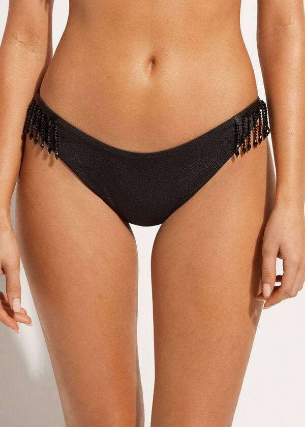 Bikini Bottoms Calzedonia High Cut Brazilian Taipei Pretas | BR1394LH