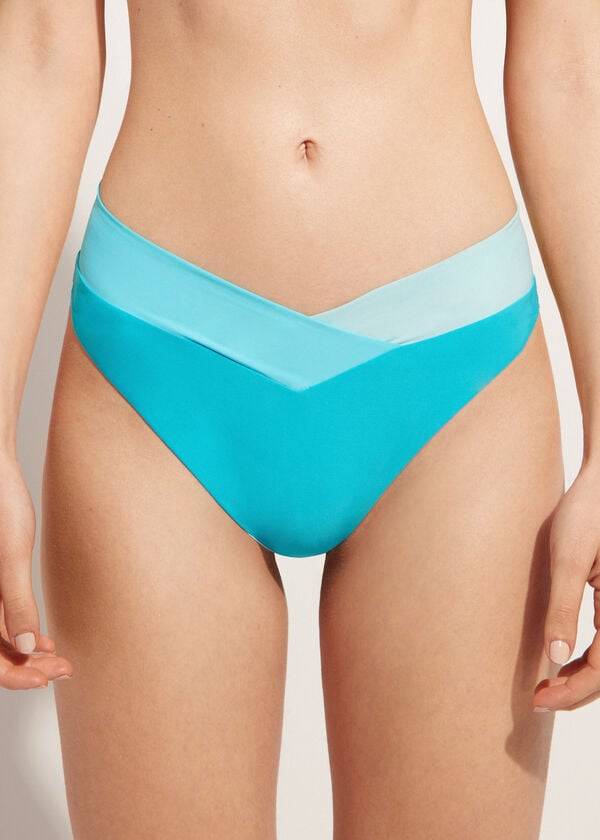 Bikini Bottoms Calzedonia High-Cut Brazilian Azzorre Turquesa Verdes | BR1439SO