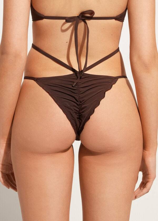 Bikini Bottoms Calzedonia High-Cut Brazilian Islamorada Cafes Marrom | BR1440DN