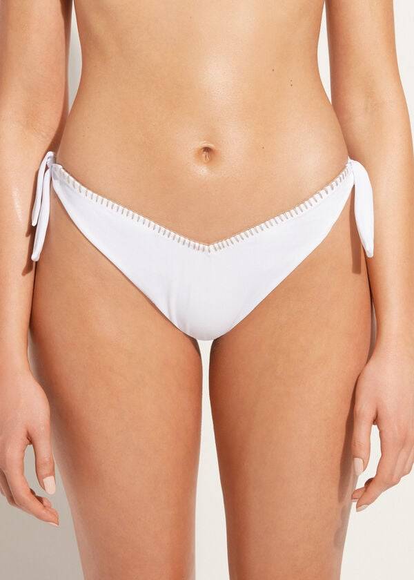 Bikini Bottoms Calzedonia High V-Cut Brazilian Mumbai Branco | BR1413SO