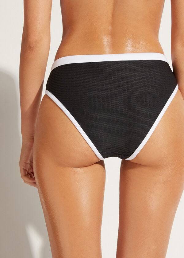 Bikini Bottoms Calzedonia High Waist Coimbra Pretas Branco | BR1422XF