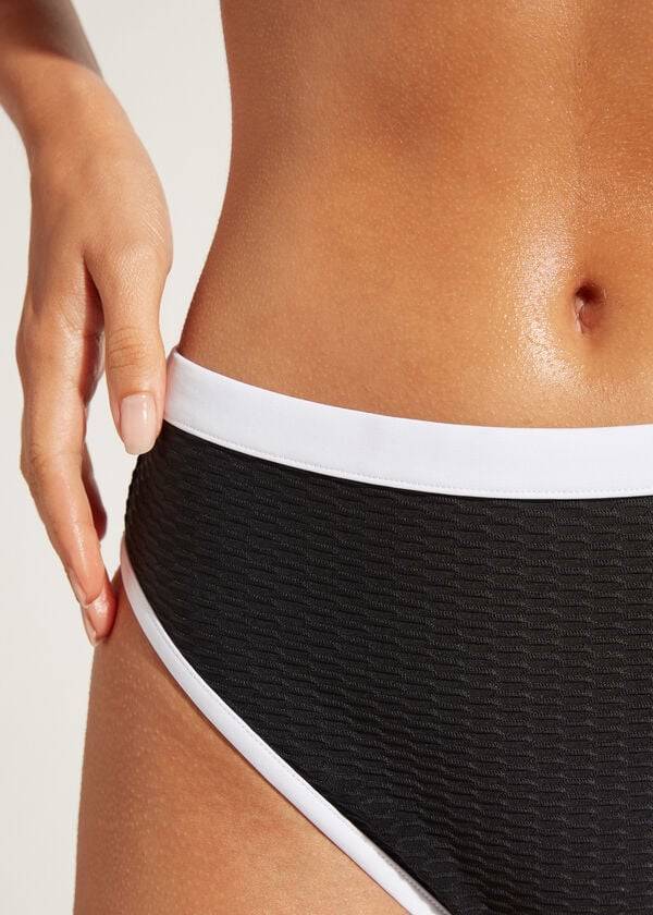 Bikini Bottoms Calzedonia High Waist Coimbra Pretas Branco | BR1422XF