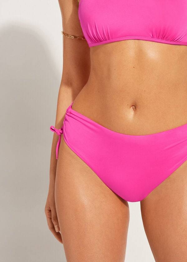 Bikini Bottoms Calzedonia High-Waist Drawstring Indonesia Rosa | BR1457RW