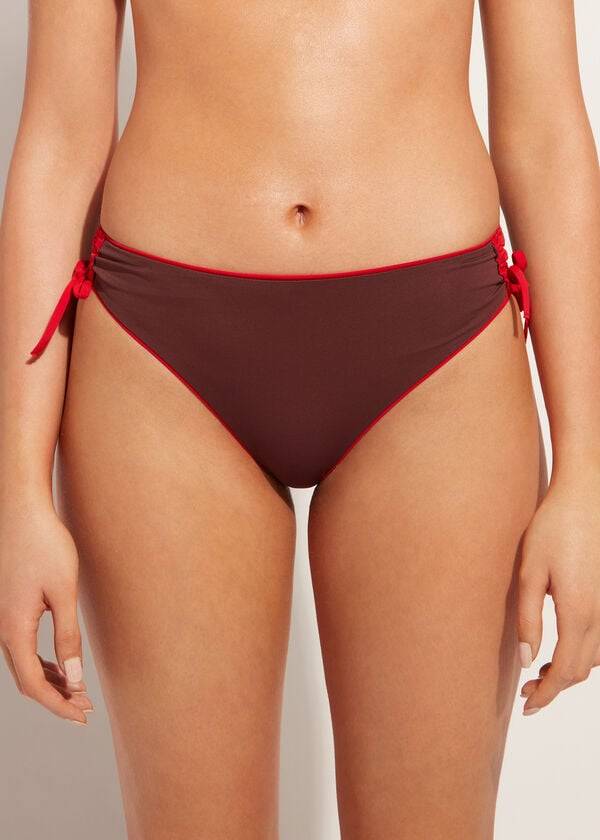 Bikini Bottoms Calzedonia High-Waist Drawstring Indonesia Vermelhas | BR1459YU