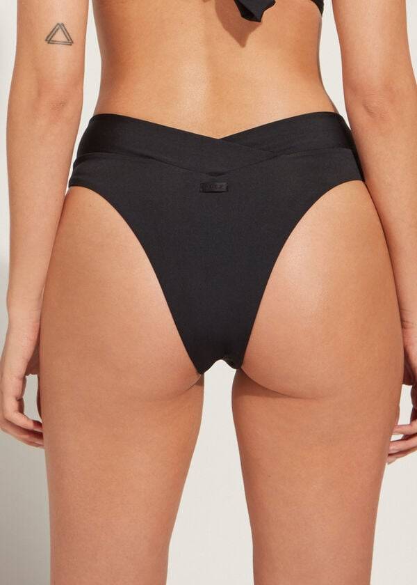 Bikini Bottoms Calzedonia High-Waist V-Cut Brazilian Indonesia Pretas | BR1461IS