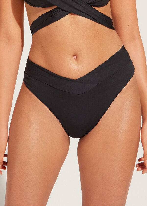 Bikini Bottoms Calzedonia High-Waist V-Cut Brazilian Indonesia Pretas | BR1461IS