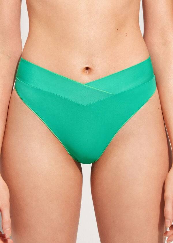 Bikini Bottoms Calzedonia High-Waist V-Cut Brazilian Indonesia Verdes | BR1462OR