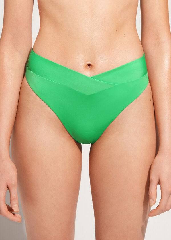 Bikini Bottoms Calzedonia High-Waist V-Cut Brazilian Indonesia Verdes | BR1462OR